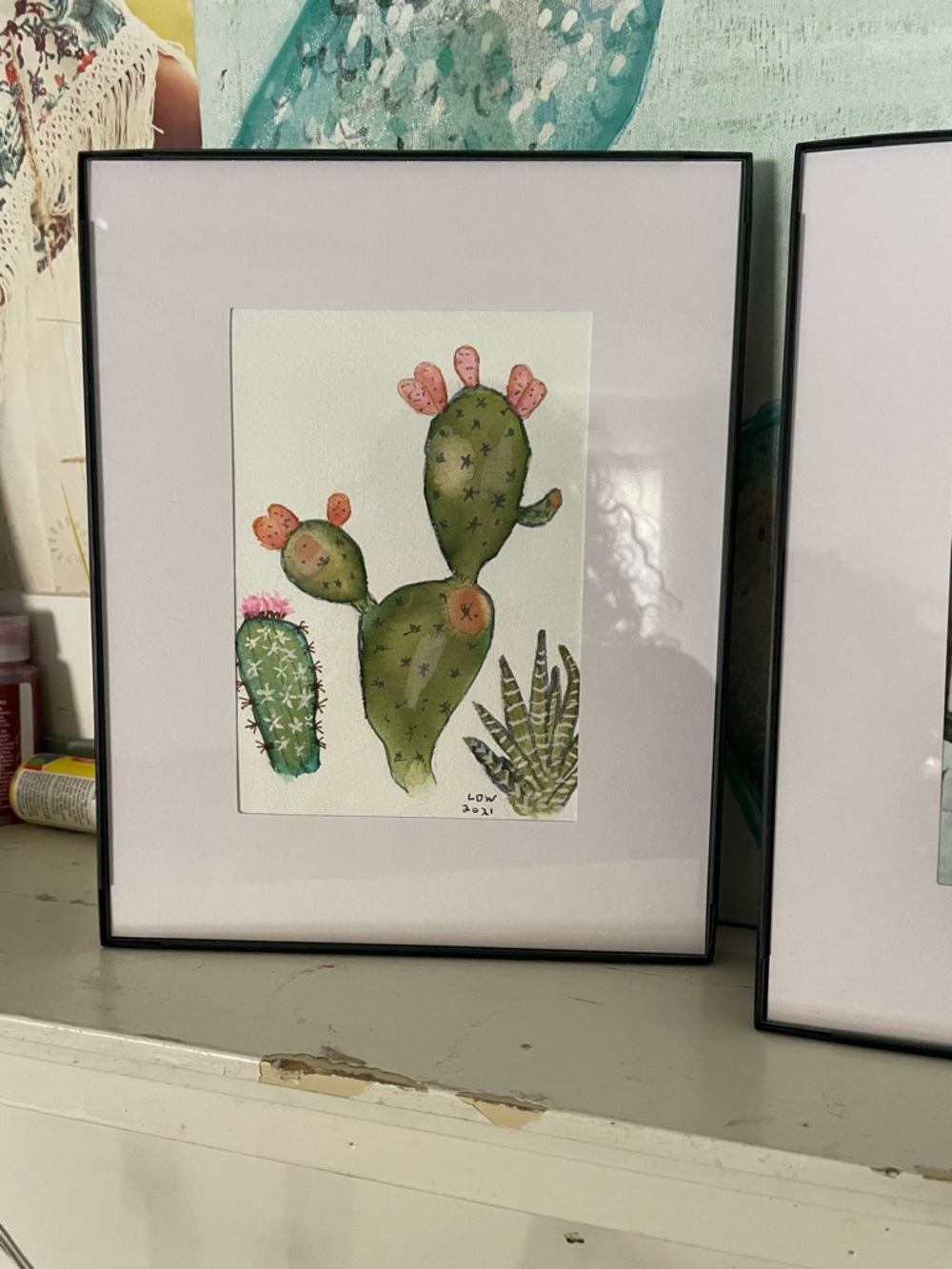 Original Watercolor Cactus Art Print - Green & Pink Botanical Illustration